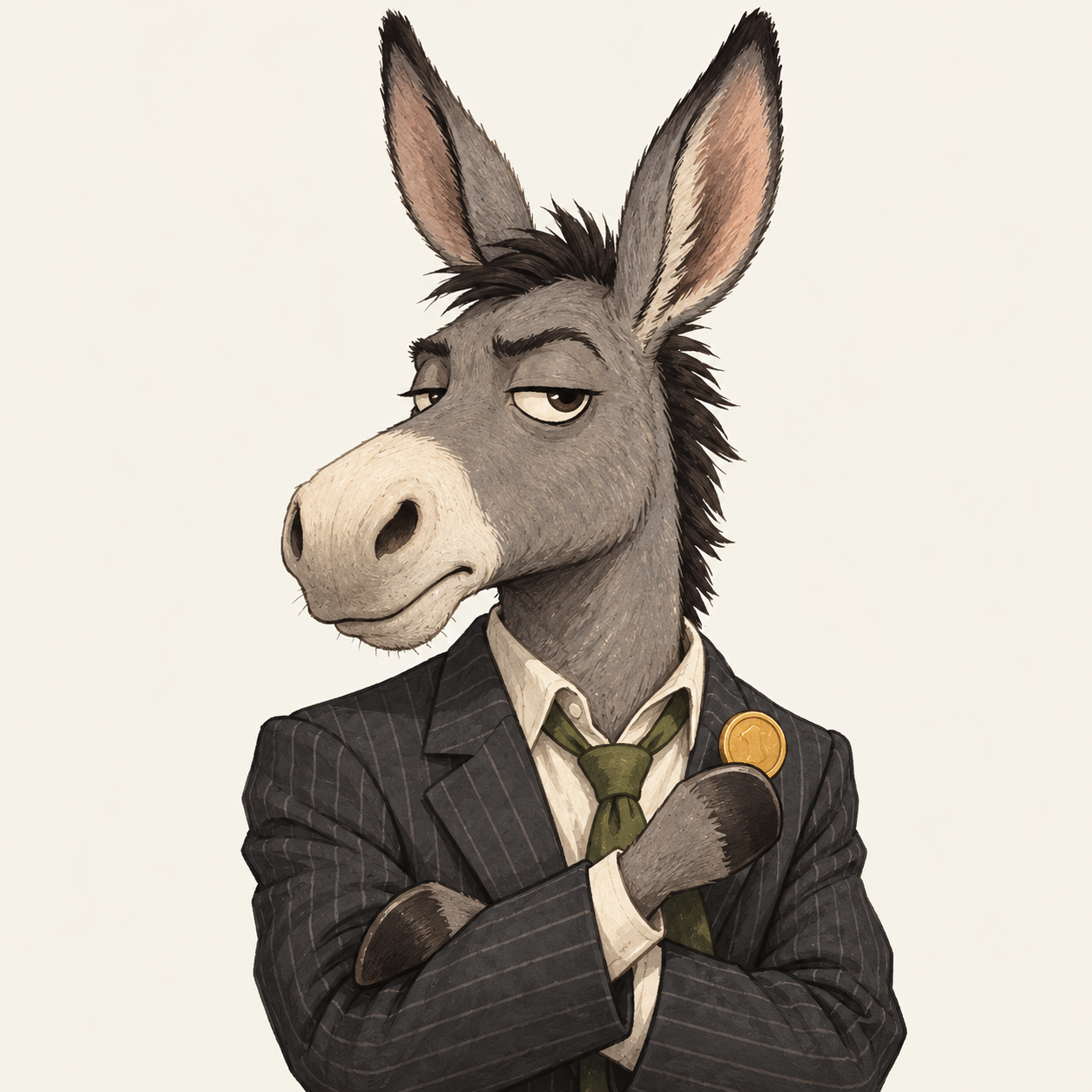 Stonkey, a donkey wearing a business suit